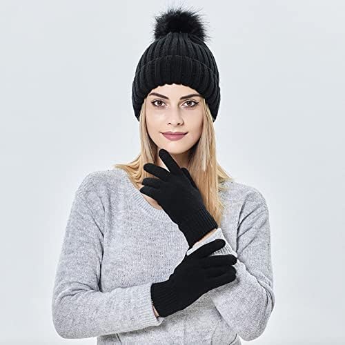 Ски манжетна капа топло густо меко со ракавици плетени зимски топло плетено капа за бејзбол капачиња одговараат на капа