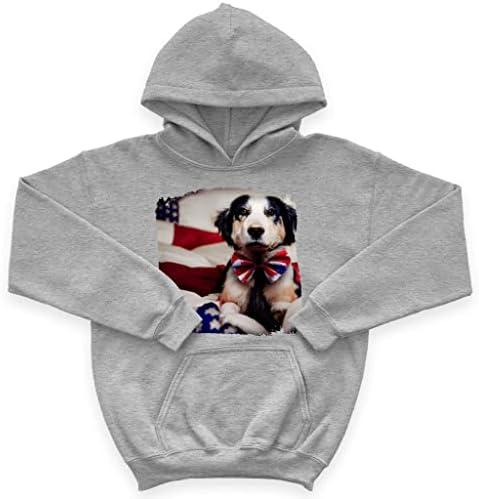 Худи со печатење на американски патриотски деца - дуксери за кучиња за печатење на кучиња - Худи со знаме на САД за деца