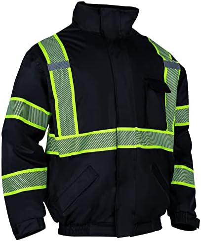 Vendace Здраво на рефлексивни безбедносни зимски јакни за мажи Поларно руно поставено ANSI класа 3 со висока видливост јакна црна