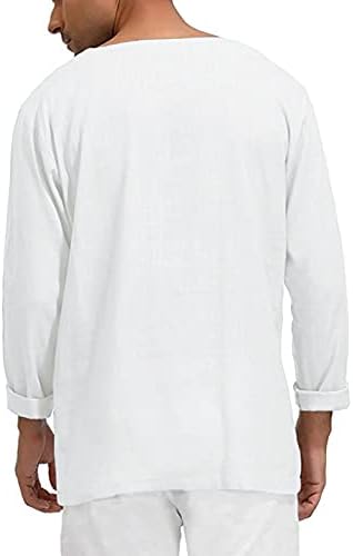XXBR чипка V вратот Обични кошули за мажи, памучен постелнина долг ракав Хенли врвови летни кошули со предни џебови
