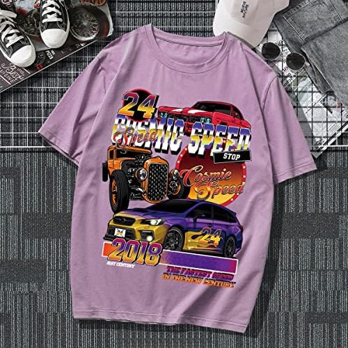 Gorgglitter Машка тркачки автомобил Графички печати маица со кратки ракави со тркалезен врат Обичен мета врв