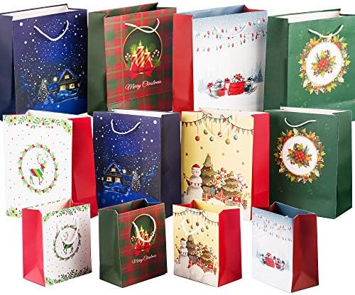 Ниму 12 Парчиња Божиќни Чанти Торби За Подароци Со Големина 3 Со Рачки Специјални Кеси За Дизајн Вклучуваат 4 Големи 4 Средни 4 Мали Пакети Со Торби Божиќна Тема Торби