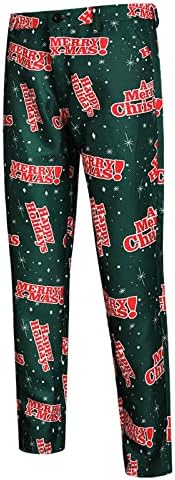 Вокачи 2 парчиња Божиќни костуми за мажи, Божиќ Дедо Мраз Снежан Снежен човек печати единечен дојка панталони од панталони за панталони Поставени