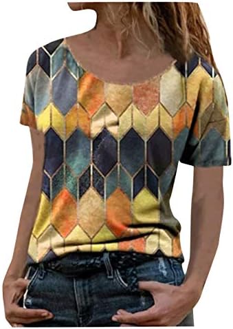 Јубнлви Плус Големина Екипажот Вратот Мода Летни Дуксери Дише Трендовски Обични Графички Блузи За Жени Краток Ракав