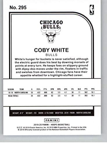 2019-20 Панини обрачи 295 Коби Вајт Чикаго Булс РЦ Дебитант НБА кошарка за трговија со кошарка