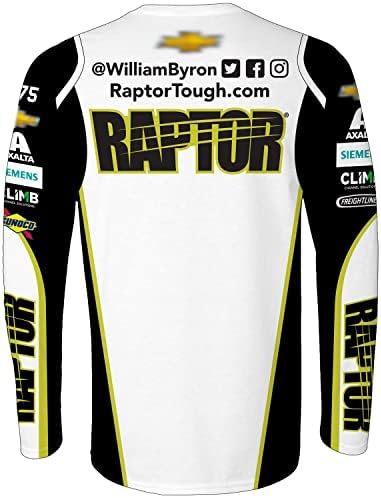 Checked Sports Sports William Byron 2023 долги ракави Raptor Sublimated Uniform Pit Crew маица бела