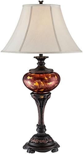 Барнс и Ајви Лиам Традиционален стил Табела за ламба 38 висока топла фирентина бронзена метал урн желка за школки стакло bellвонче