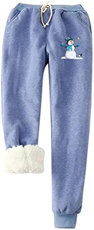 Женски џемпери Снежен човек печати кин -салон за дното, памучни памучни панталони, џогери со високи половини, панталони за атлетски панталони