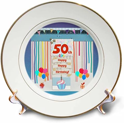 3drose Слика на 50 -та роденденска ознака, cupcake, свеќа, балони, подароци, стрими - плочи
