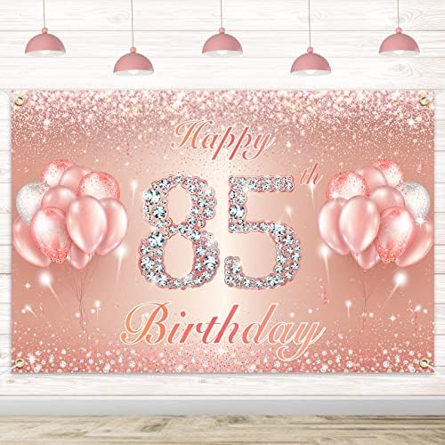 Среќен 85-Ти Роденден Банер Позадина - 85 Роденден Декорации Материјали За Жени или Мажи - Розово Злато 4 х 6фт