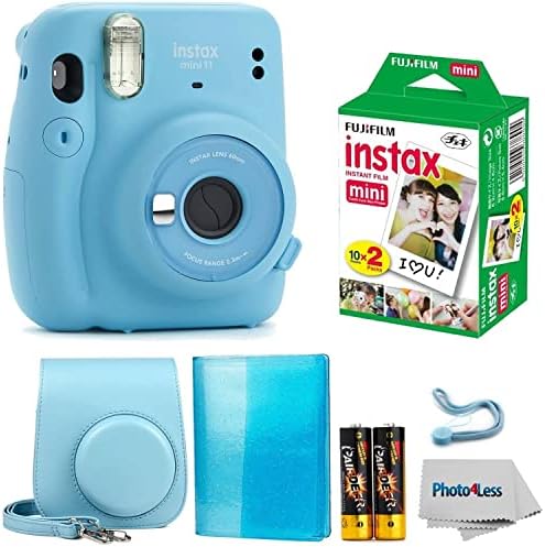 Fujifilm Instax Mini 11 Инстант Камера Sky Blue | Instax Мини Близнак Пакет Филм | Сјај Фото Албум Има 64 Слики | Гроув Случај | Крпа