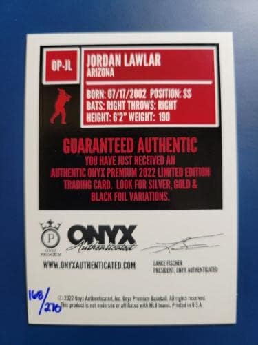 Jordan Lawlar 2022 Onyx Premium Rookie RC Auto D 168/270 Arizona Diamondbacks! - Бејзбол плоча со автограмирани картички за дебитант