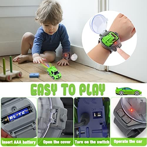 Играчки за часовници за далечински управувач со далечински управувач, 2,4 GHz цртан филм RC Watch Racing Car, USB полнење далечински