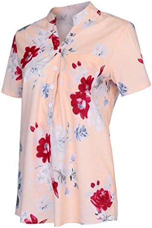 Летни врвови за жени 2023 Трендовски плажа кратки/долги ракави кошули графички печатени маички за одмор Хенли кошула надолу по блуза