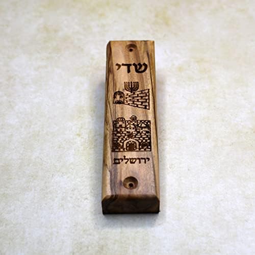 Рачно изработена дрвена мезуза, маслиново дрво Мезуза кула на Давид Јудаица од Израел, еврејска мезуза, еврејски подароци за