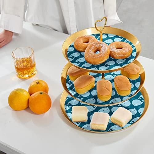 Dragonbtu 3 Tier Cupcake Stand со златен шипка пластично ниво на десерт кула сад за кит овошје бонбони приказ за свадбена роденденска
