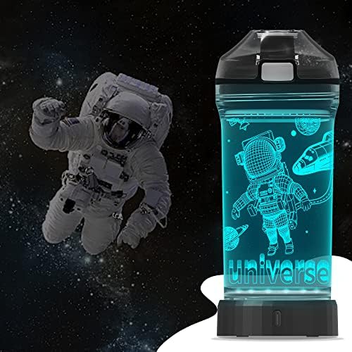 Yuandian симпатична астронаутска шише со вода за деца, вселенски свет 7 -светло 3Д ласкави чаши за пиење, БПА бесплатно Тритан и протекување Доказ