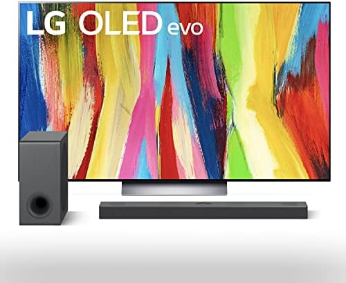 LG 65-инчен класа OLED EVO C2 Series 4K Smart TV со вграден Alexa вграден OLED65C2PUA S80QY 3.1.3CH звучен бар w/центар за пожар, Dolby