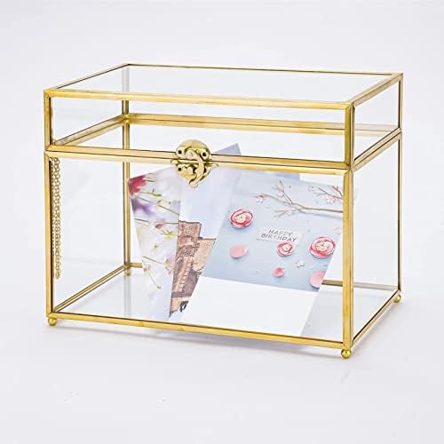 Whslilr 10 стаклена картичка кутија за свадбени картички со заклучување за свадбениот прием козметички домашен декор, рачно изработен голем геометриски терариум со ка