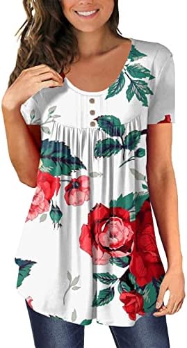 Женски врвови облечени летни летни кратки ракави Туника блузи слатки проточни маици лабави вградени врвови за печатење удобни кошули