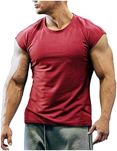 Маж без ракави мускули кошули тренингот атлетски резервоар врвови бргу сув капаче ракав цврста обична тркалезна маичка блуза блуза