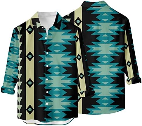 Машки долги ракави кошули плус копчиња со големина надолу лапел хавајски цветни кошула плажа на плажа, обична кардиганска блуза, блузи