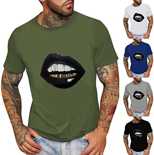 XXBR маички со кратки ракави за мажи, 2022 Нови летни уста усни печати екипаж маица обична лабава модна тренинг на врвови на врвови