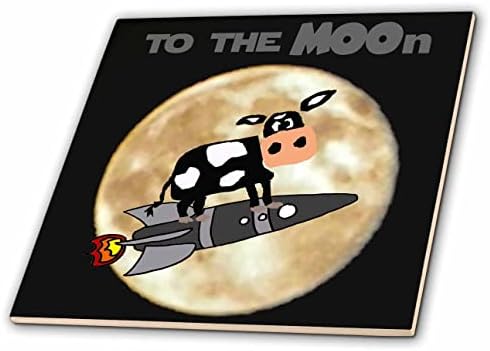 3dRose Кул смешни Симпатична Крава На Ракетен брод На Месечината Игра На Зборови Сатира Простор-Плочки