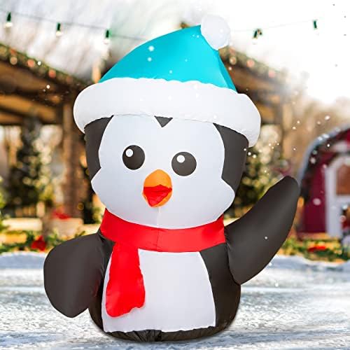 Goosh 4,2 ft Висина Божиќни надувувачи на отворено симпатична пингвин, разнесено декорација на дворот со LED светла вградени за празник