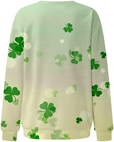 Oplxuo Womens St. Patrick's Day Clover Print Sweatshirts Casual Long Sleeve Crewneck Tee Shirts Irish Shamrock Pullover Tops