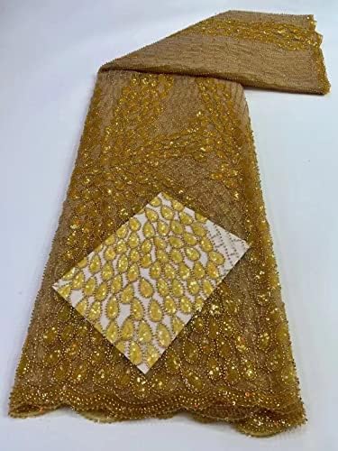 Луксузен секвенцински вез на анеару, француска мрежа чипка најновата африканска лента рачно изработена брада кромид фустан Тул