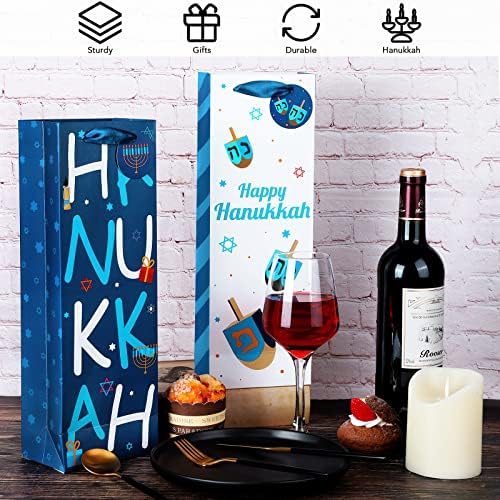 Миминд 12 парчиња Ханукански торби за подароци со вино со ознаки за име Ханука, вреќи за завиткување со вино со рачки со една хартија за хартија