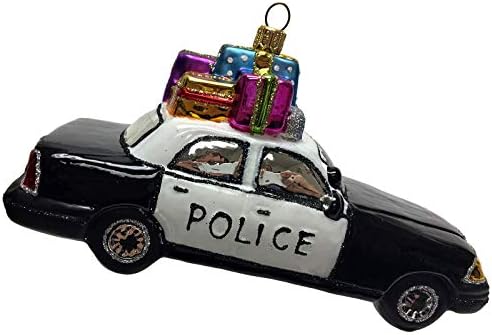 Дедо Мраз во полициски автомобил со подароци Полски стакло Божиќ украс