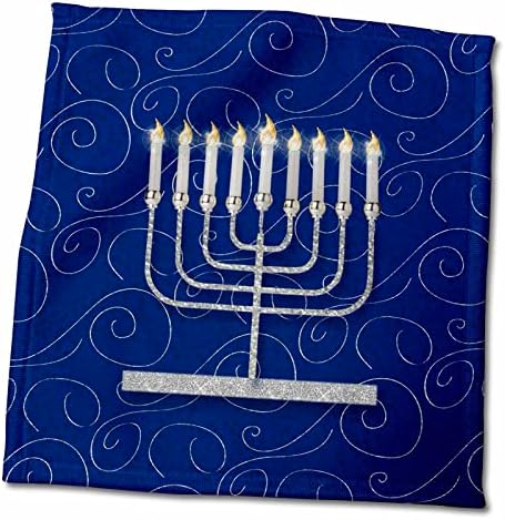3DROSE Silver Faux Glitter Menorah Festival of Lights Hanukkah на сина боја - крпи