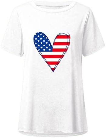 QCEMENI TUNIC врвови за жени Симпатична срце УСА во САД со знаме на блуза Денот на независноста маици со кратки ракави О-вратот на
