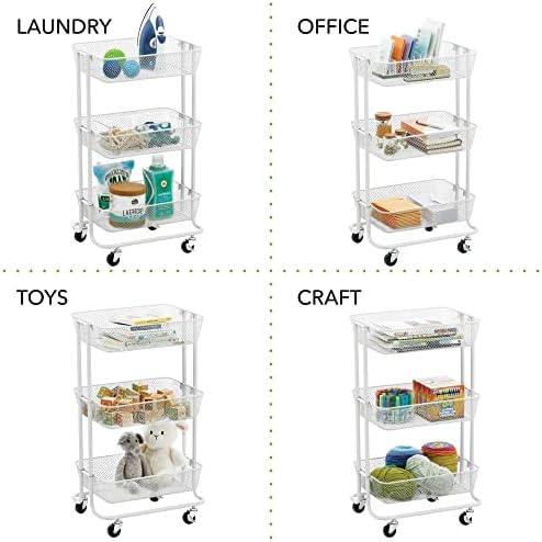 Mdesign Metal 3 -Tiger Преносен тркалачки за складирање на домаќинства за бања, кујна, занаетчиска соба, перална и детска игротека