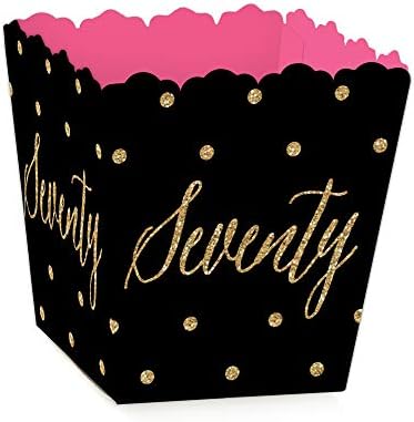 Голема Точка На Среќа шик 70-ти Роденден-Розова, Црна И Златна - Забава Мини Корист Кутии - Роденденска Забава Третираат Бонбони Кутии-Сет од 12