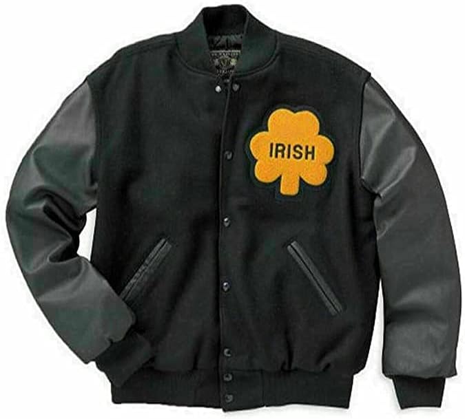 Gen1leathers - Руди ирска волна и кожни ракави јакна на Универзитетот во Нотр Дам јакна