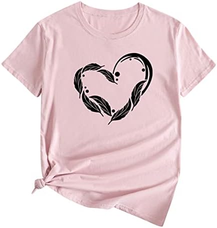 Hgccgdu плус големина основни маички за жени, кратки ракави екипаж на срцев отпечаток летен туника врвови случајна лабава тинејџерска девојка