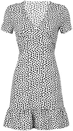 Фрагерна летна облека за жени, женски обичен моден мода V-врат цветниот принт со кратки ракави, фустан