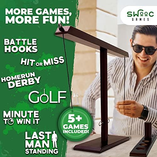 Swooc Games - Battle Hooks XL Hook and Ring Game со скала - вклучени 5+ игри - 20 секунди поставени - игра за кука и прстен за возрасни -