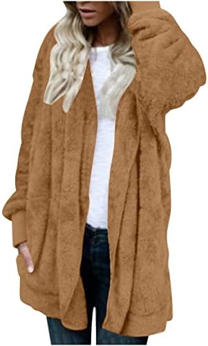 Аниху худи за жени со долги ракави кожен фланел термички нејасна качулка обична јакна дуксени палто тинејџери