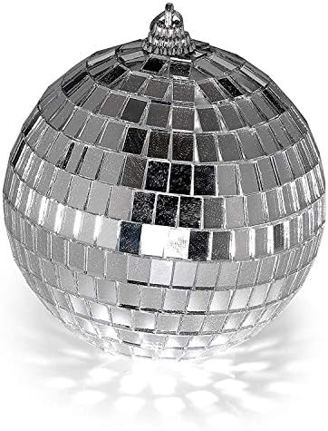 Киком огледало диско топки - 4 -инчен сребрена диско топка со диско -топка со LED светла - за забави, осветлување, Ноќта на вештерките, Божиќ, пламен - висок 11 инчи, 1 паке?