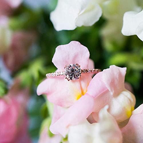 Goldenchen Моден накит розово злато позлатено 2 кг круг CZ Crystal 4 Prongs Симулирани дијамантски солитерски венчални прстени за венчавки
