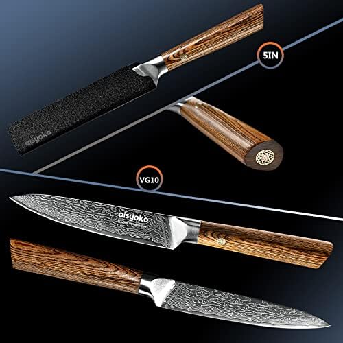 Аисјоко Паринг нож 5 инчен остар овошен нож-Јапонски ВГ - 10 супер челик 67 слој Дамаск челичен нож-За резба и лупење - луксузна