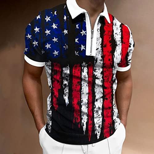 Ruiruilico Mens USA Flag Polo кошула 4 -ти јули Патриотски отпечатоци Маици летни обични кратки ракави ретро голф спортови поло