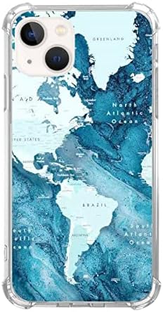 Долосфлап Caseетска Сина Мапа На Светот Случај за iPhone 13, Сини Океани Тенок Ударно Отпорен Tpu Браник Анти-Гребење Заштитна Обвивка