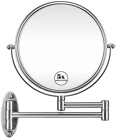 GloRiastar 5X Ѕид Монтирани Шминка Огледало-Двострани Лупа Шминка Огледало за Бања, 8 Инчен Продолжување Полиран Четкани Никел Заврши Огледало