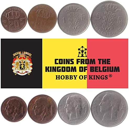 5 Монети Поставени Од Колекција На Монети Од Белгија | Европа 5 10 25 50 Сантиметри 1 Франк | Циркулирани 1910-1935 | Стара Колекционерска