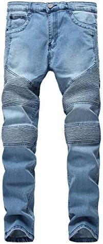 Машки тенок фармерки за машка „Ангонџивел“, искинаа потресени фармерки измиени велосипеди мото демини со панталони со патент џеб деко